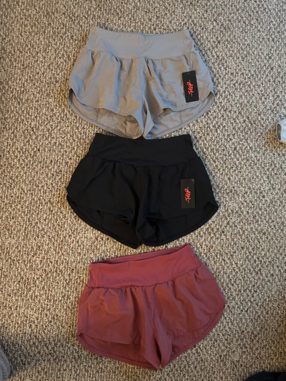 Set of 3 Athletic Shorts - Black, Gray, Pink